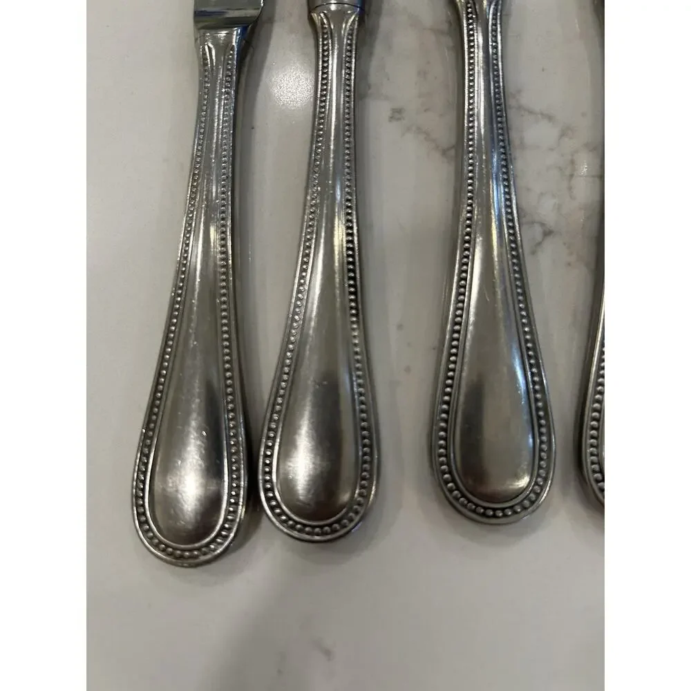Antique Set of 4 Towles EPS Beaded‎ Glossy Flatware Dinner Knives 8.5” Germany